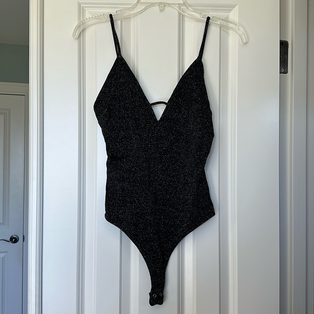 NWT Bershka M Black with Silver flecks Body Suit